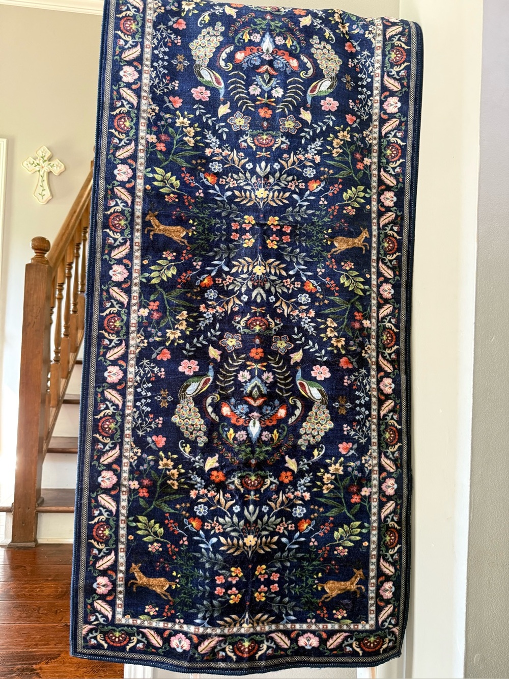 Navy Floral Runner Rug - Picture 2 of 4